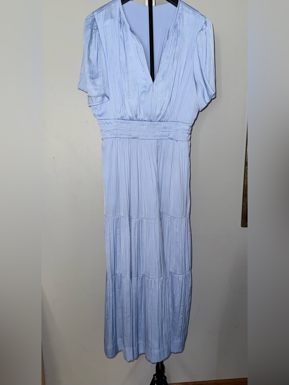 Soft Sky Blue V-Neck Tiered Maxi Dress